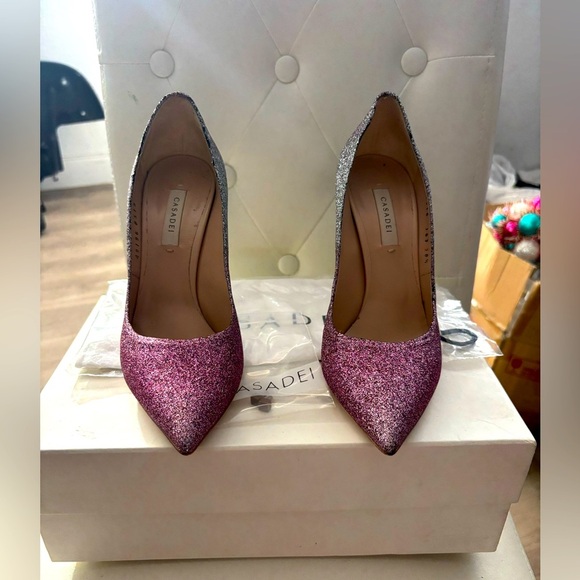Authentic Casadei Blade Glitter Pink and Silver Heels-Retails for $995 - Picture 1 of 9